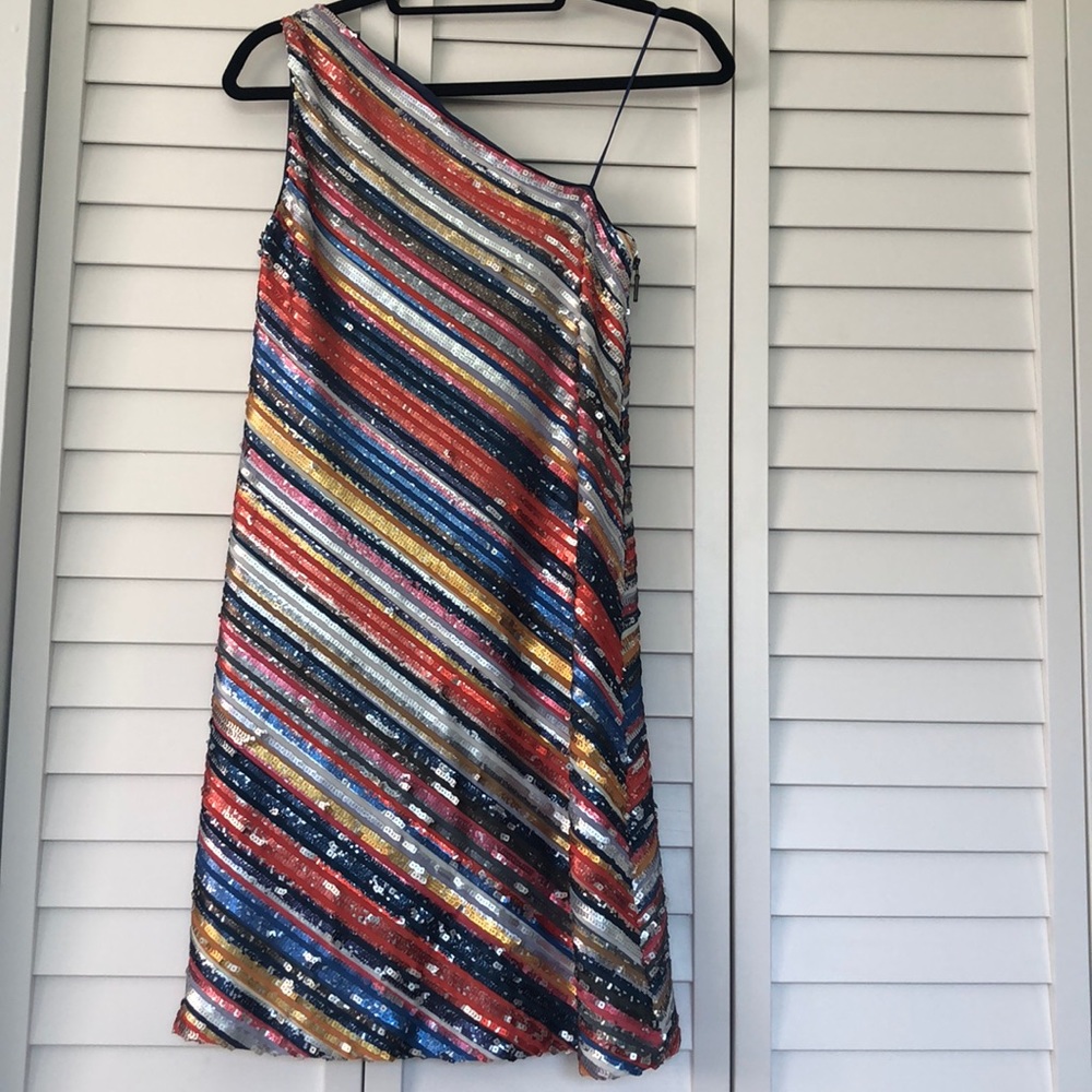 Nicole Miller One Shoulder Sequin Dress